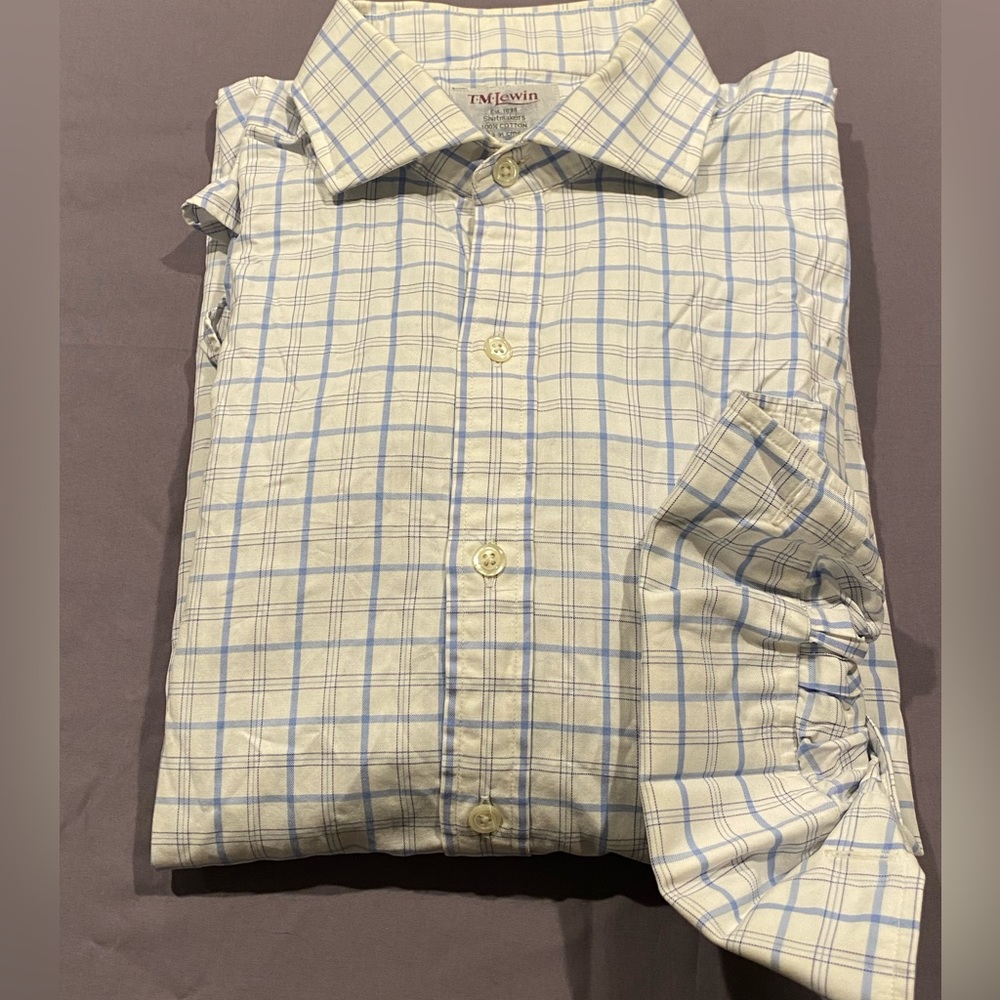 T.M. Lewin French cuff shirt white with blue stripes 17 / 26